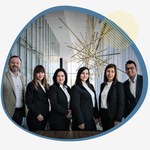 A group of professionals in suits standing in a line, networking and building connections.