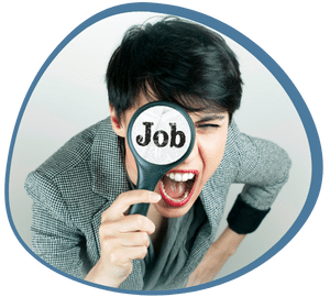 Woman with magnifying glass searching for jobs in Canada